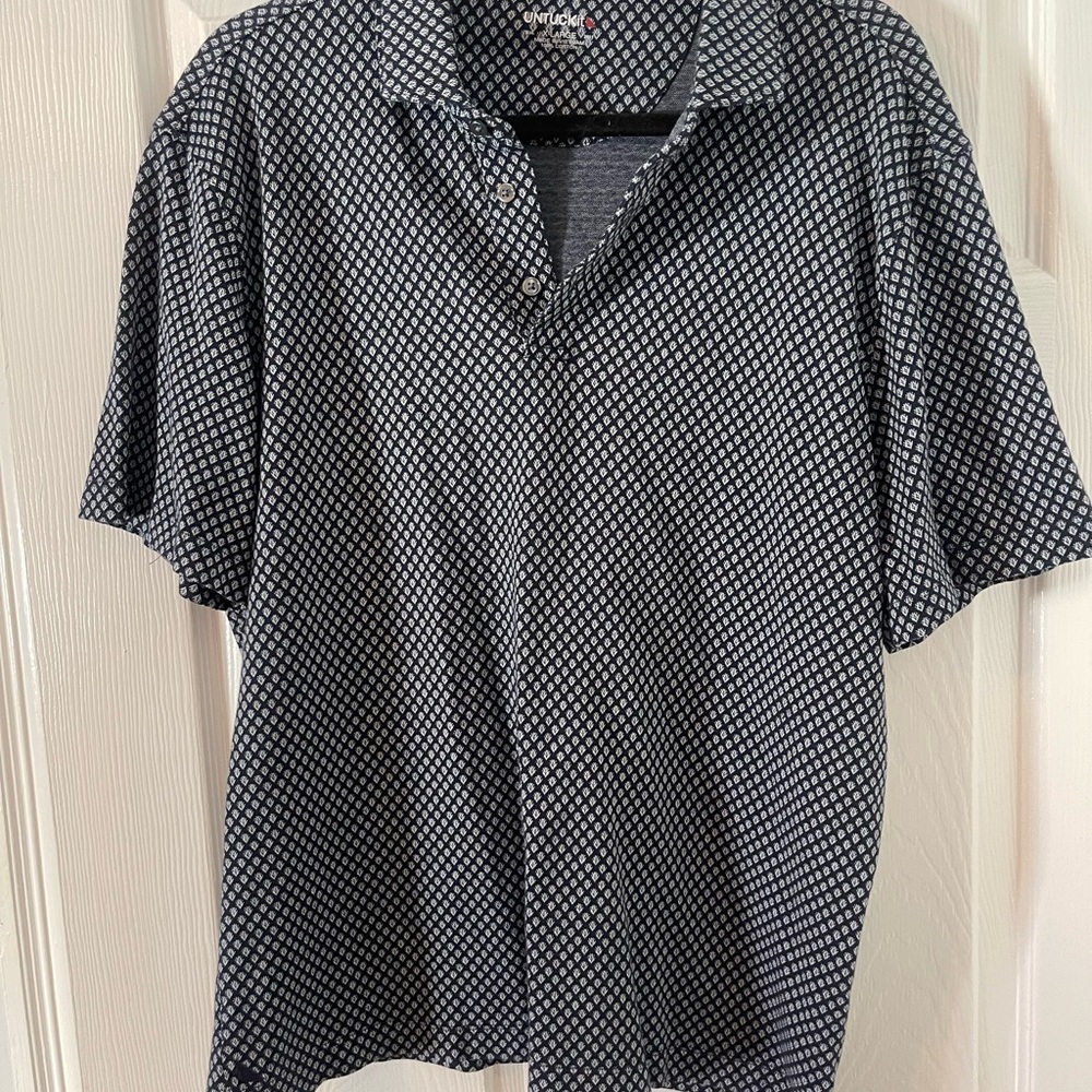 UNTUCKit Navy Geometric Print Short-Sleeve Polo